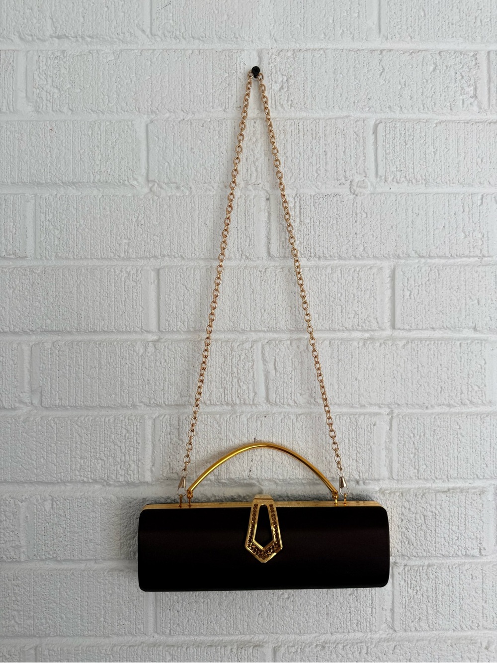 Vintage Viola Elegant Brown Satin Clutch with Gold Handle Optional Chain